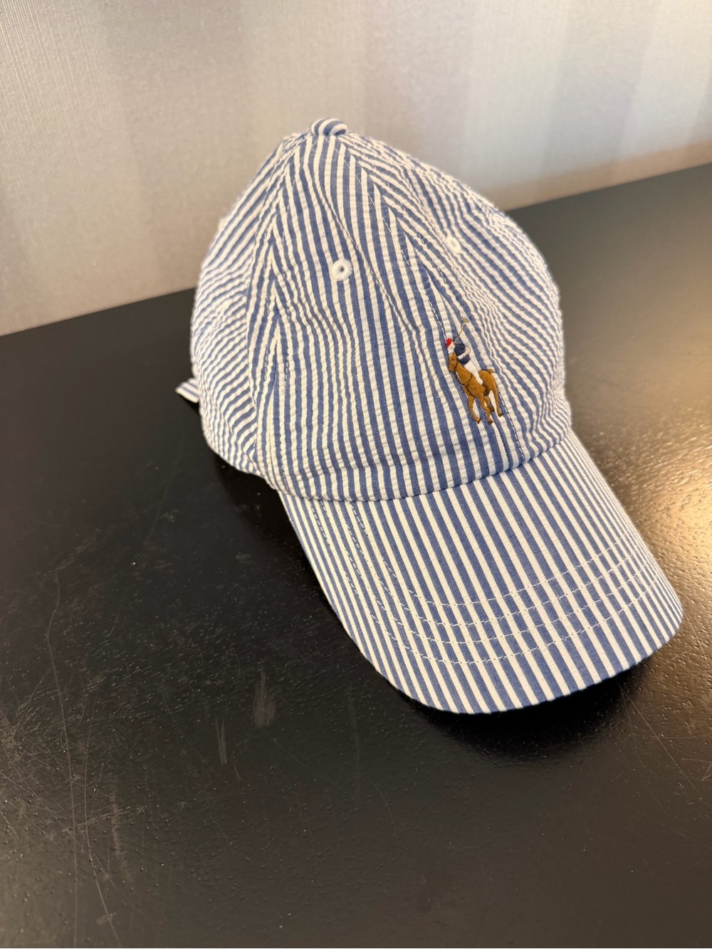 Polo by Ralph Lauren Blue & White Striped Seersucker Polo Cap
